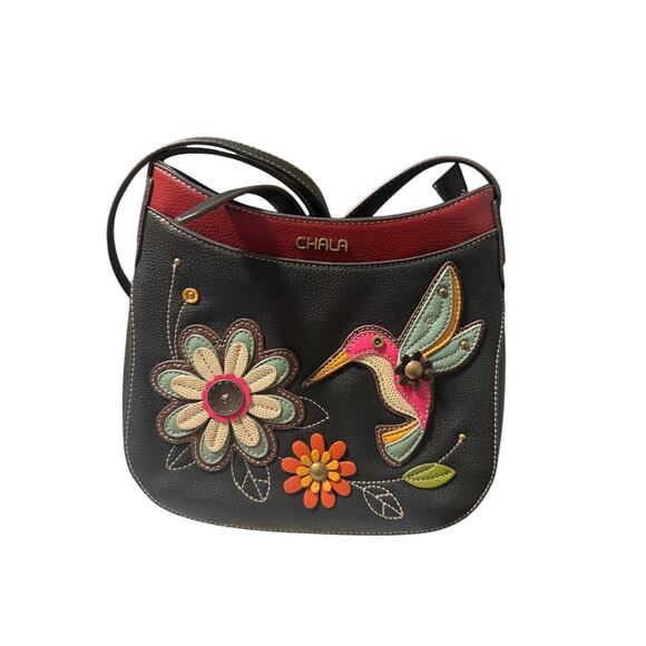 Chala Crescent Crossbody/Shoulder Bag Adjustable Strap Hummingbird Appliqué - Picture 4 of 7